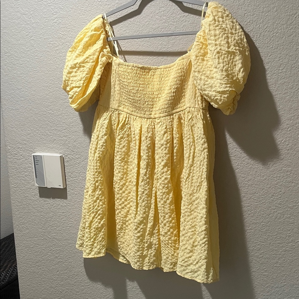 Yellow Puff Sleeve Women's skort dress - Picture 4 of 7